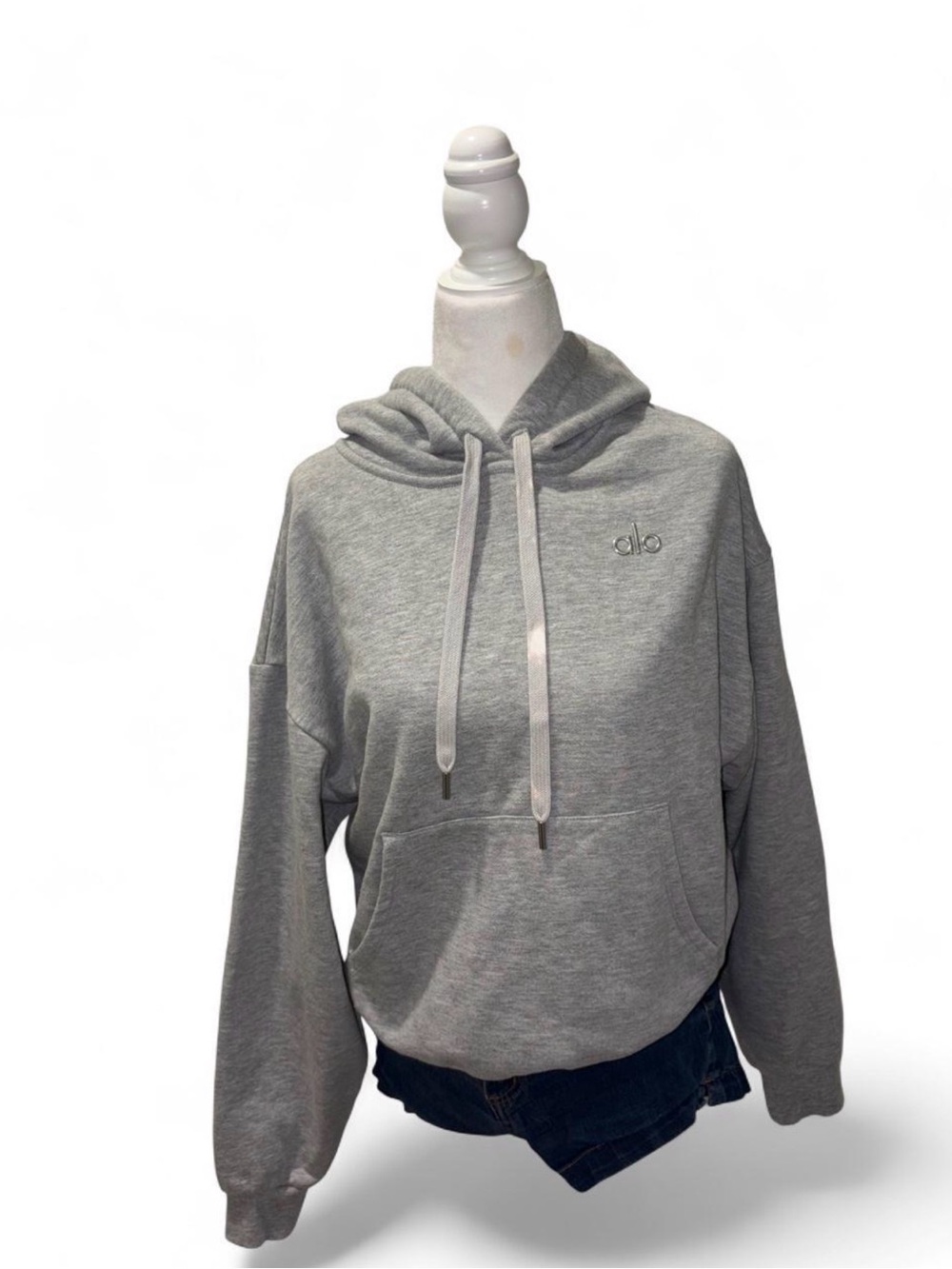 ALO Yoga Light Gray Pullover Hoodie with Kangaroo Pocket